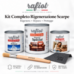 Kit completo Rafiol per rigenerazione scarpe in pelle con Rigener Special Finitura Stucco pennello e carta abrasiva