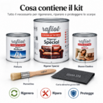 Kit completo Rafiol per rigenerazione scarpe in pelle con Rigener Special Finitura Stucco pennello e carta abrasiva