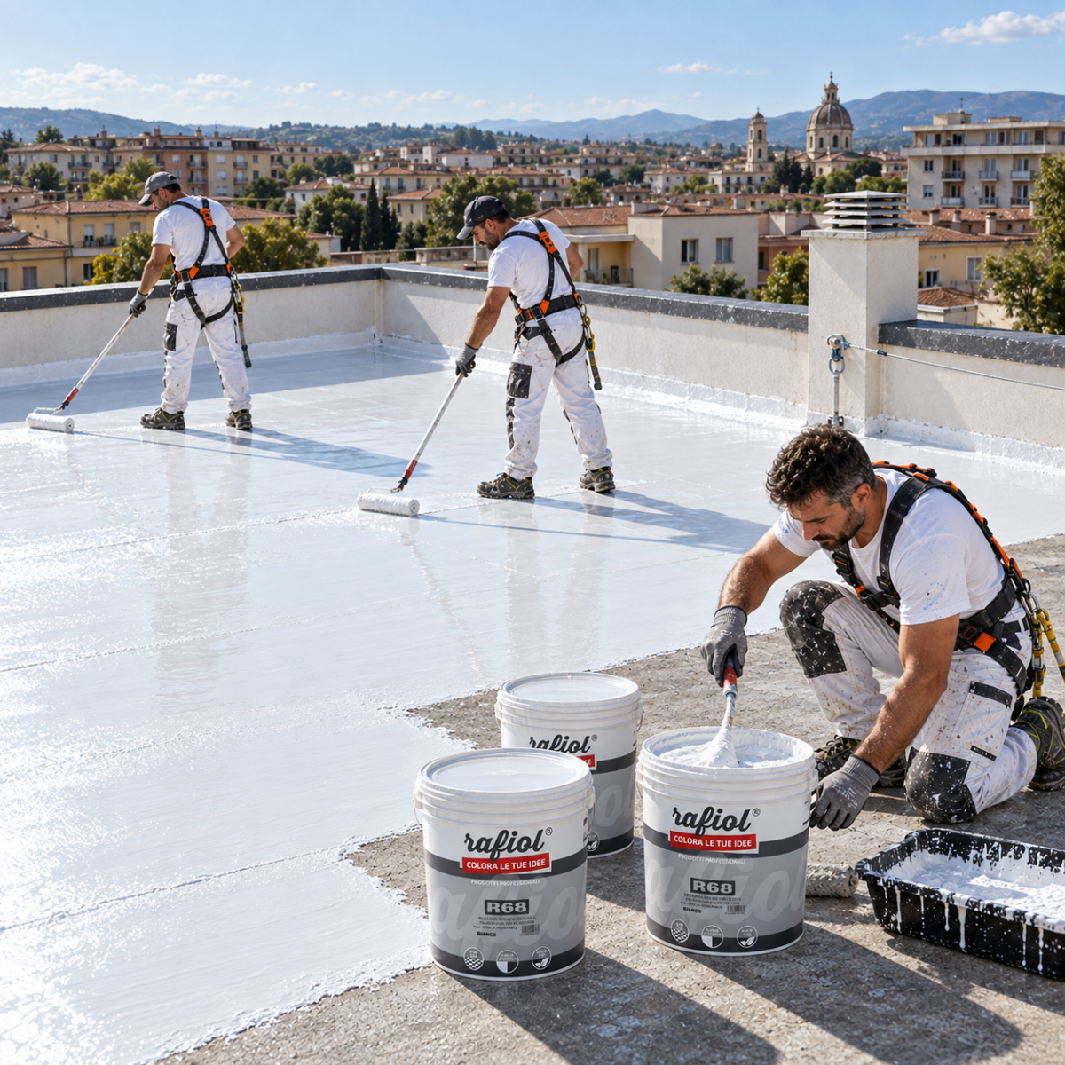 Applicazione della membrana R68 Rafiol su una terrazza